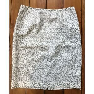 Calvin Klein White Gray Lined Leopard Print Rayon Straight Pencil Skirt 10 32"